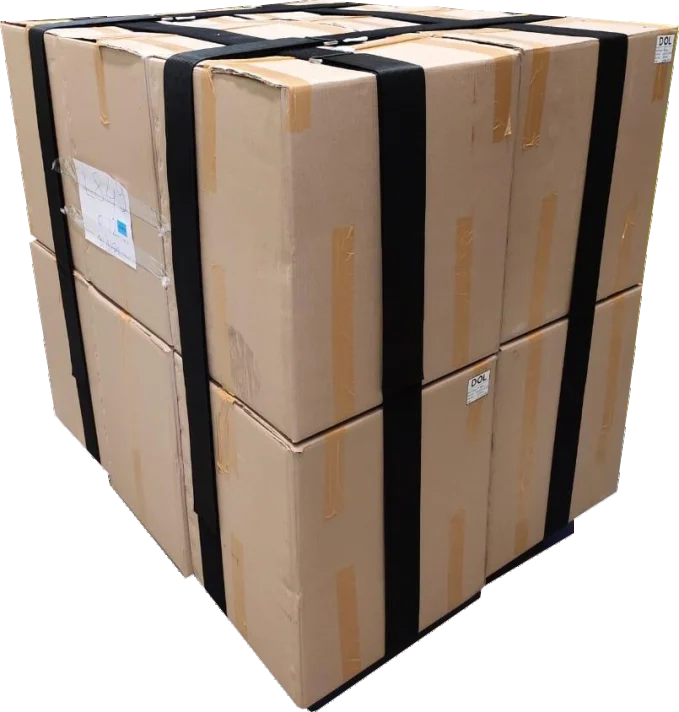 Ecopack pallet belt securing stacked cartons on a pallet